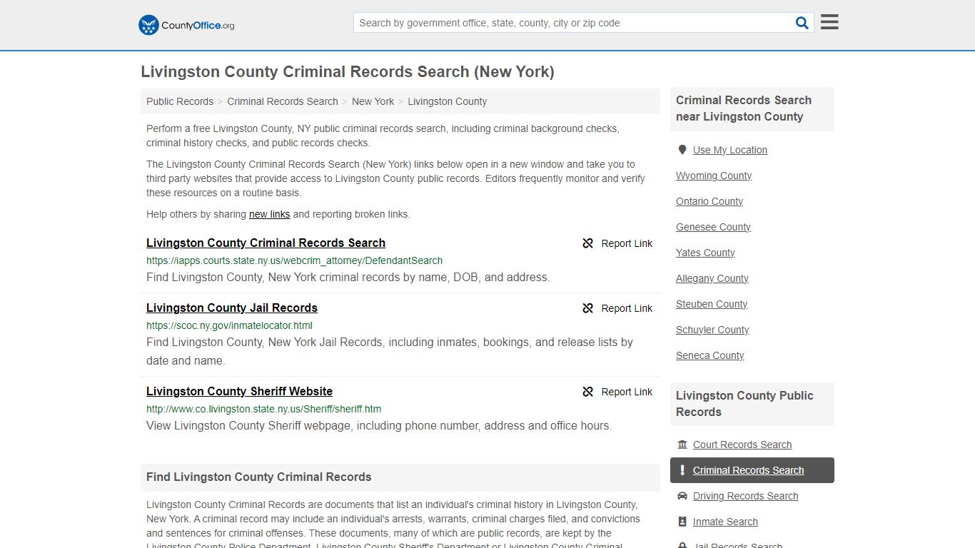 Livingston County Criminal Records Search (New York)